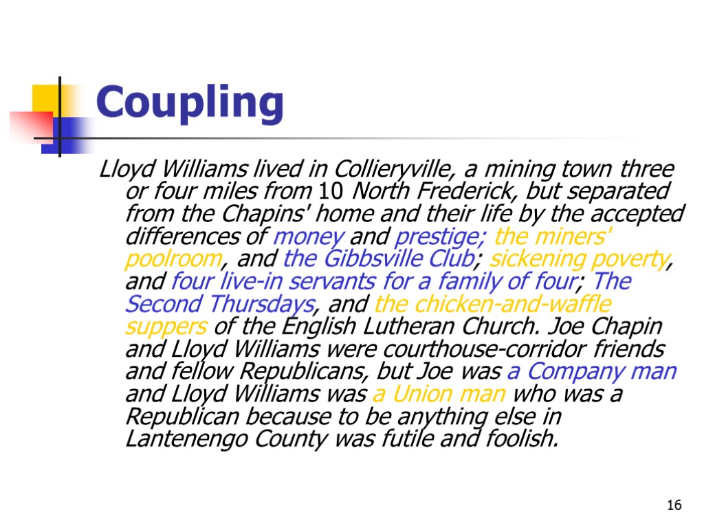 16 Coupling Lloyd Williams lived in Collieryville, a mining town three or four miles